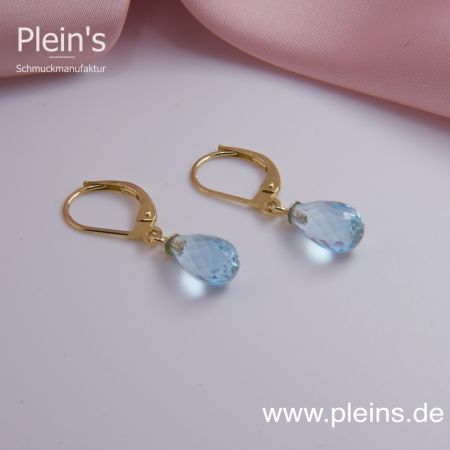 Ohrringe Blautopas Tropfen facettiert, Gold